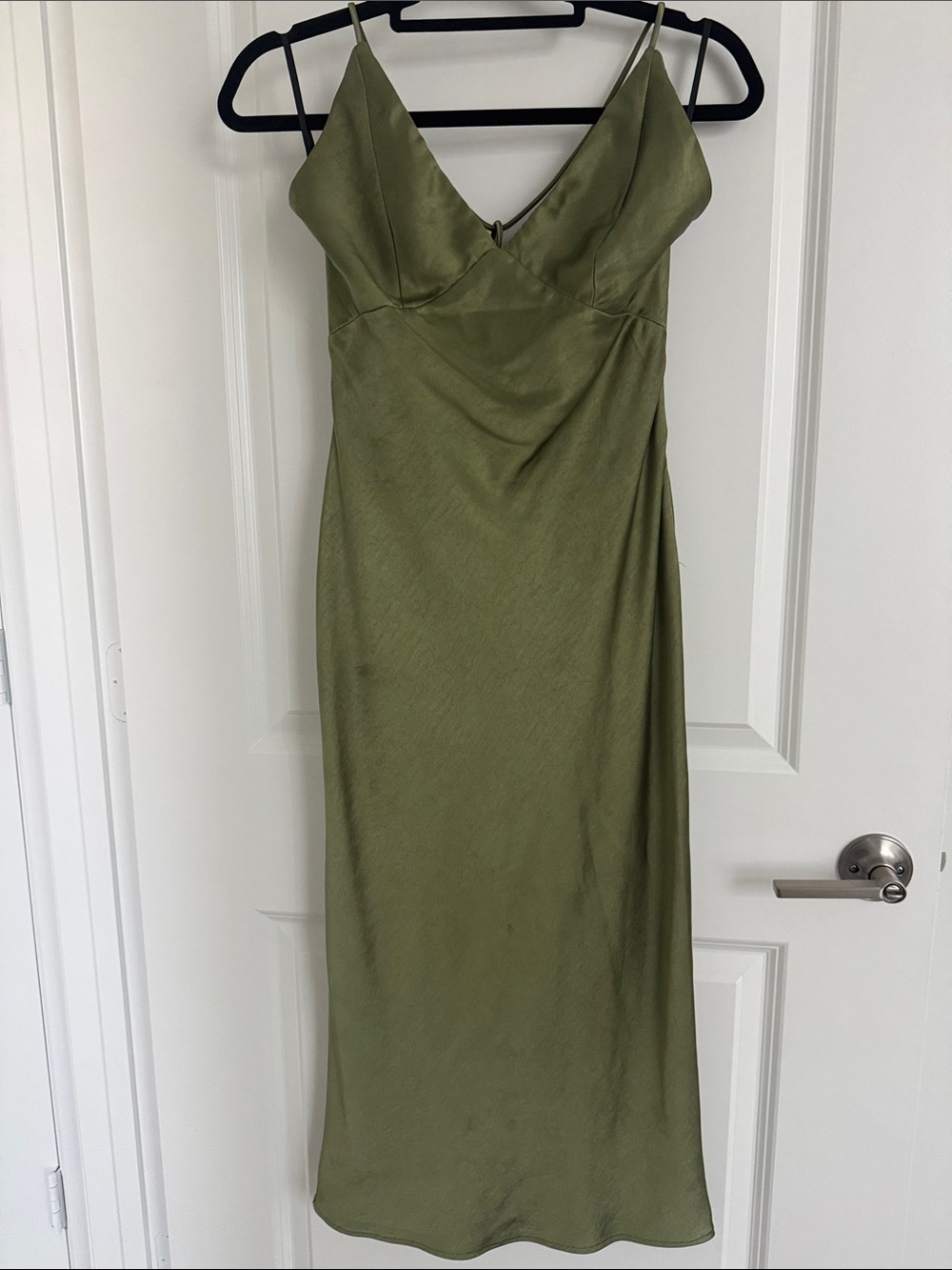Hello Molly Olive Green Satin Slip Midi Dress